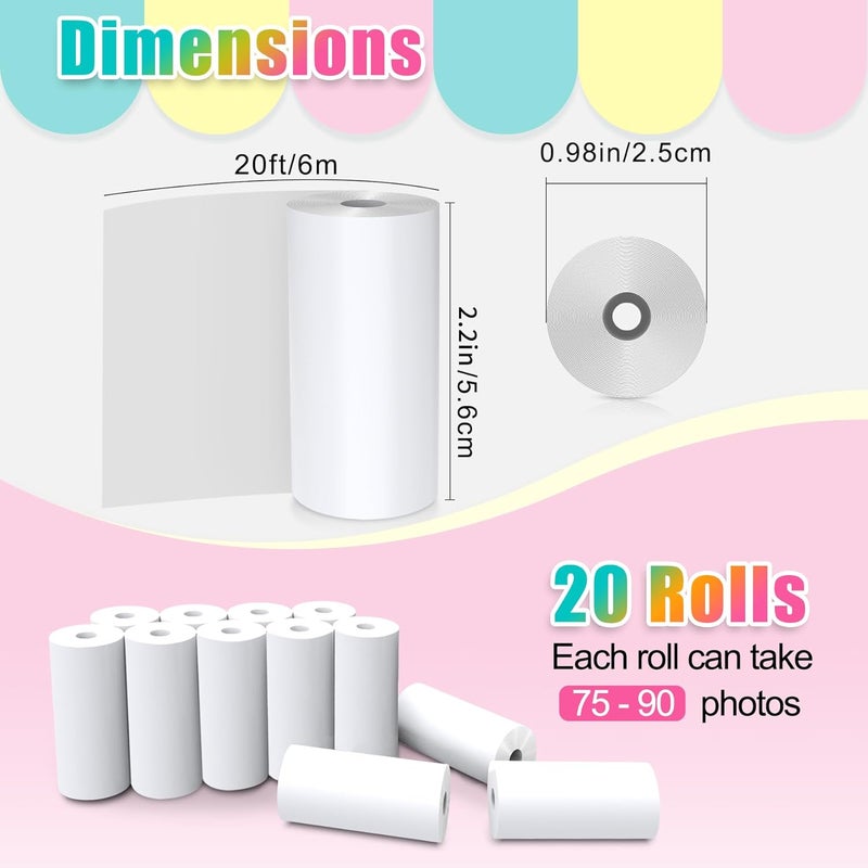 Hikkon 20 Rolls Instant Print Camera for Kids Refill Print Paper - Thermal Print Paper Rolls Photo Print HD Printing for Most Kids Instant Camera(White) - Image 2